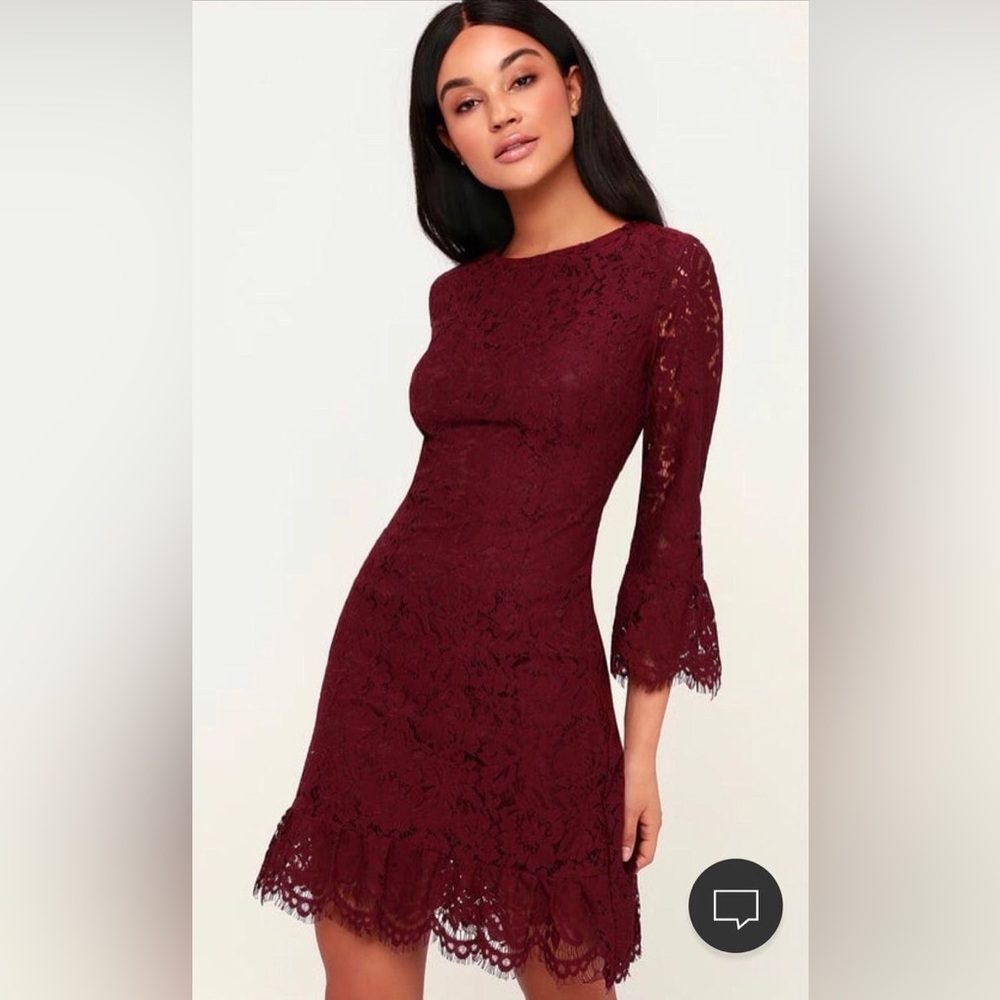 Lulu’s Flair-Est Of Them All Plum Purple Lace Flounce Sleeve Dress